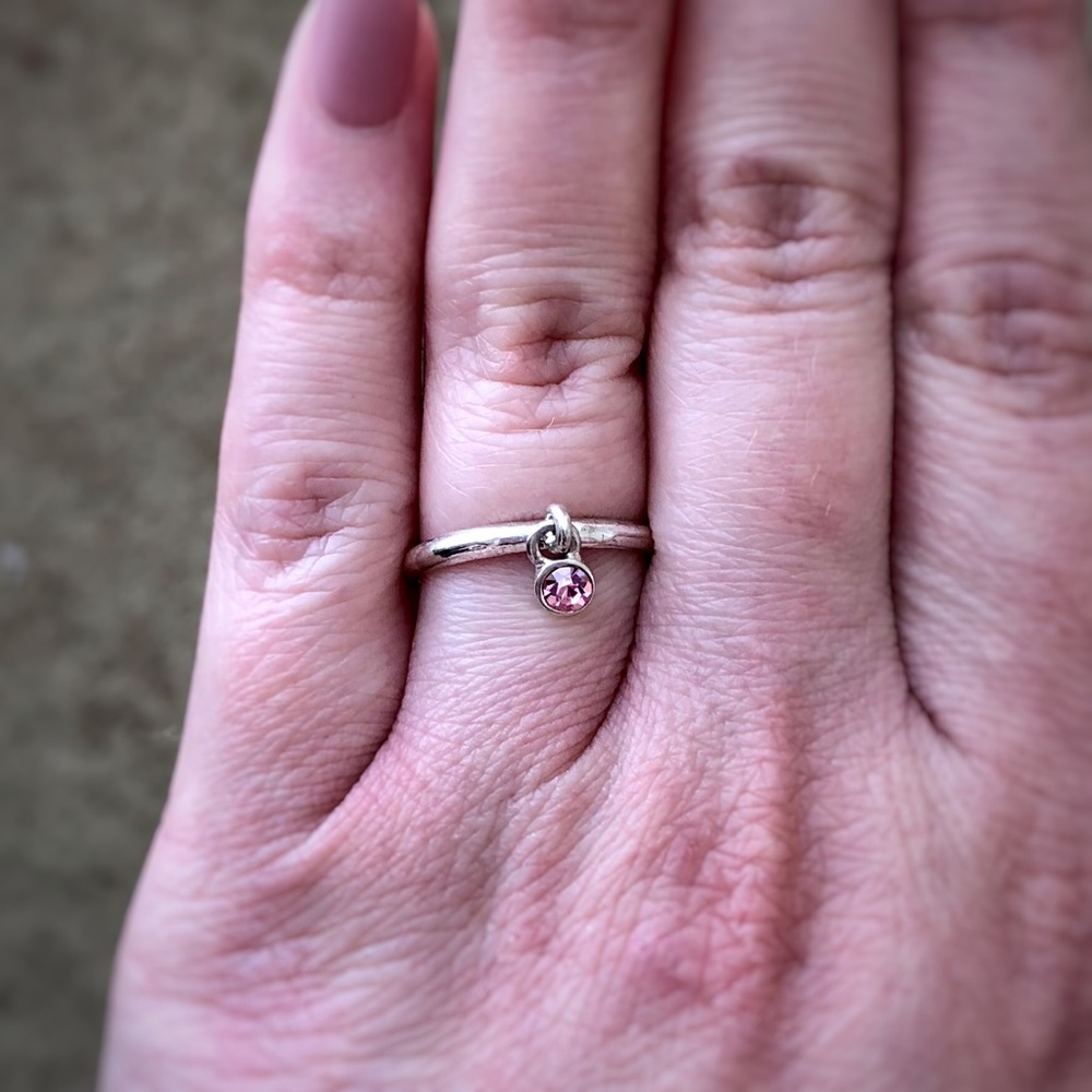 Pink Dangle Charm Ring Sz 6